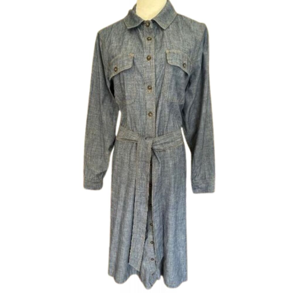Boden Colette Chambray Midi Shirt Style Dress Belted Large